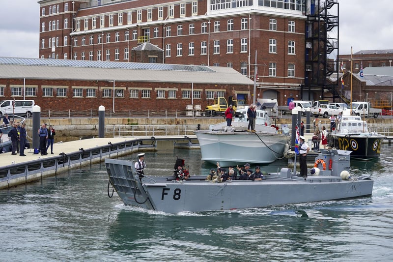 D-Day veterans are welcomed to the Portsmouth Historic Dockyard to commemorate the 77th anniversary of the Normandy Landings. Picture date: Sunday June 6, 2021. PA Photo. Picture: Steve Parsons/PA Wire