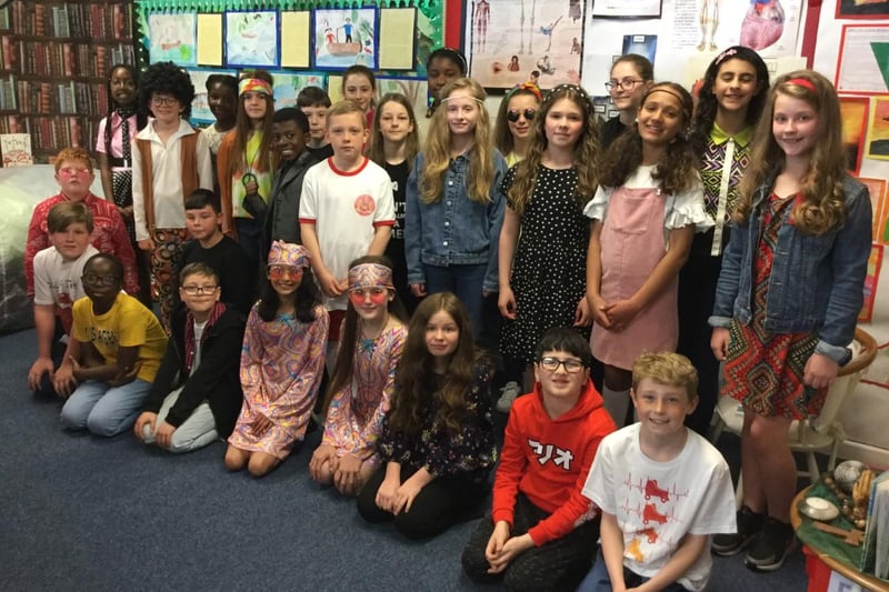 Year 6 in their 1970s gear