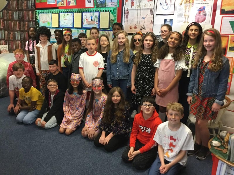 Year 6 in their 1970s gear