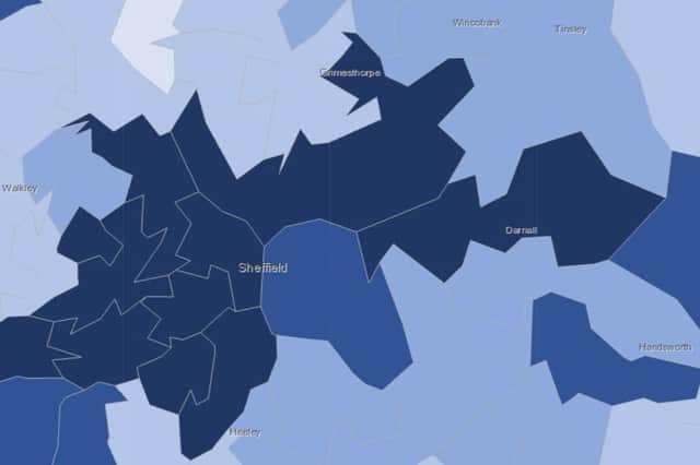 A map shows the areas of Sheffield with the highest number of positive Covid-19 cases between September 30 and October 6