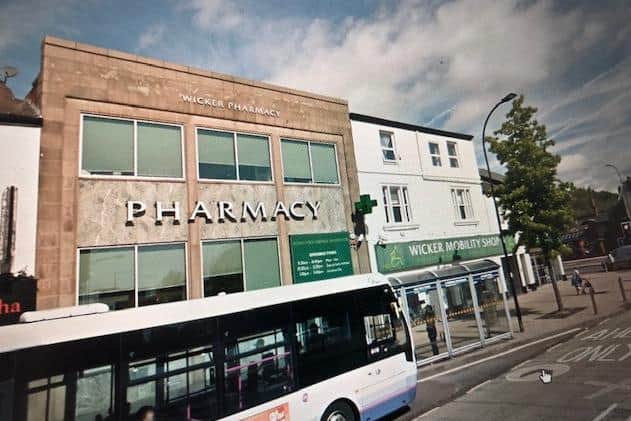 Pictured, courtesy of Google Maps, is the Wicker Pharmacy, in Sheffield, where an armed thug threatened a staff member.
