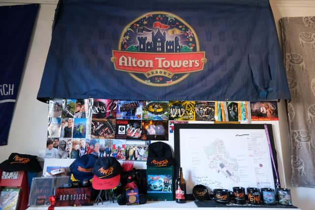 When it comes to loving Alton Towers, there’s no one to beat Sheffield couple Ben Clarke, and fiancée Vicki Clarke. Some of their memorabilia is pictured