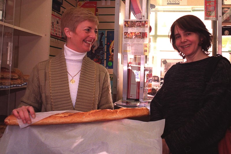 Kate Rose buys bread from  proprietor Kathryn Hardman at Brooklands Ave post office in 1998