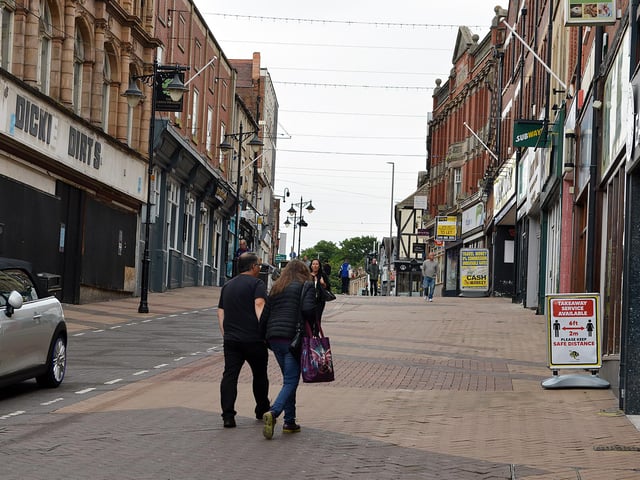 Mansfield Town centre 10 weeks into lockdown. Signs going up in preparation for more lockdown easing on Monday June 15th.