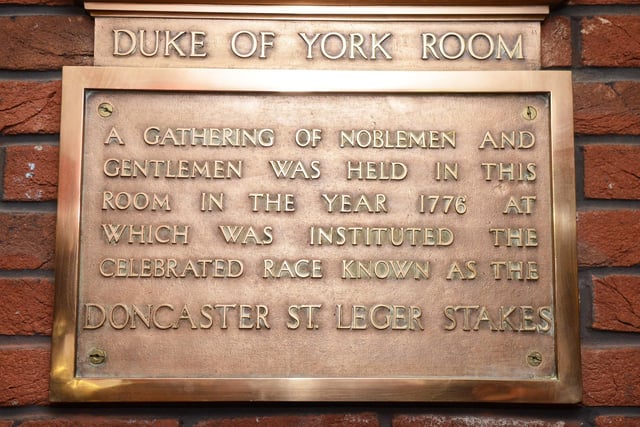 The St.Leger Stakes brass Plaque on display at the Red Lion, Market Place