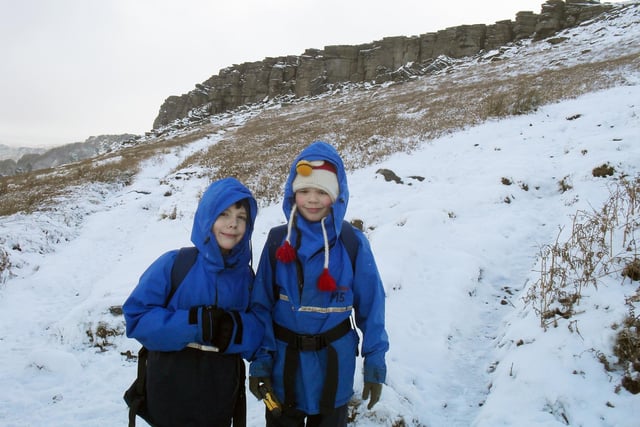 Pupils from Epworth on a residential trip to St. Michael's Environmental Education Centre in Hathersage in 2013. Pictured are Koby Thurman and Luke Wood with Stanage Edge in background.