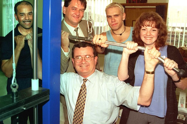 Doncaster Healthcare Trust chief executive Liam Hayes officially opened DRI's Psychiatric Unit gym in 1998. From left, senior physio Joey Johnson, who runs the gym, senior clinical nurse in acute psychiatry, Bernie Cartwright, patient Simon Barlow, and head occupational therapist clinical department, Jop Ball.