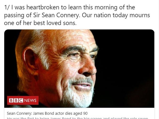 First Minister Nicola Sturgeon was amongst the first to show her appreciation when the news broke