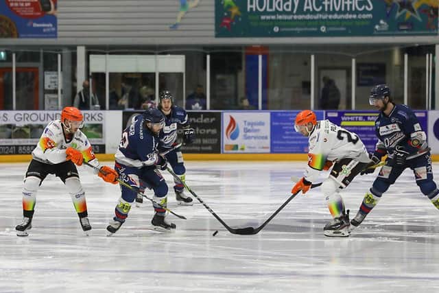 Vojtech Polak competes for the puck at Dundee. Pic Derek Black