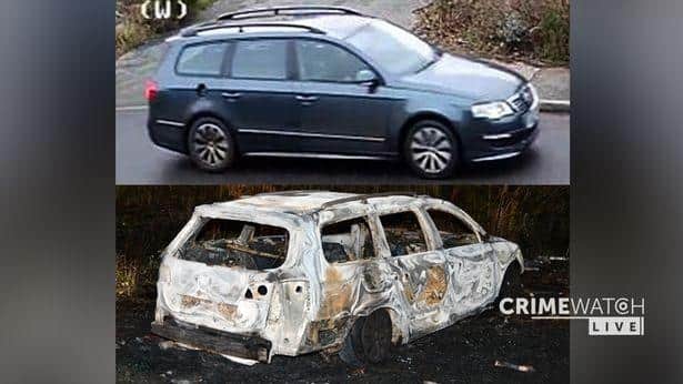 A silver or grey Volkswagen Passat, VG60 FYD, hit Sue before it drove off from Fox Hill Crescent. It was then driven to a spare paracel of land on Crowder Avenue, where it was set on fire by three men.