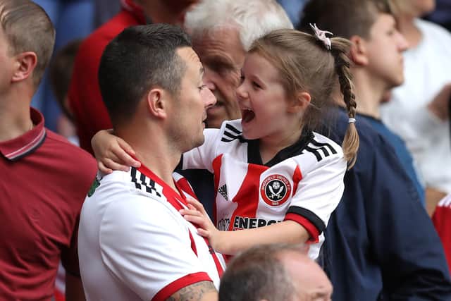 SHEFFIELD, ENGLAND - SEPTEMBER 11: Sheffield United fans react during the Sky Bet Championship match between Sheffield United and Peterborough United at Bramall Lane on September 11, 2021 in Sheffield, England. (Photo by George Wood/Getty Images)