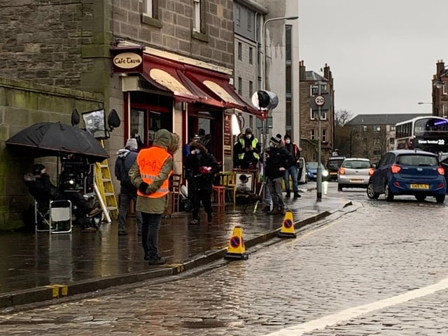 Despite the bad weather, filming was scheduled to last until 5pm today at The Shore.