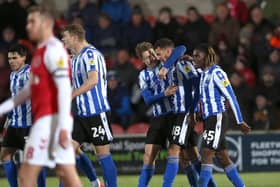 Sheffield Wednesday’s Marvin Johnson celebrates with teammates against Fleetwood Town.. (Barrington Coombs/PA Wire)