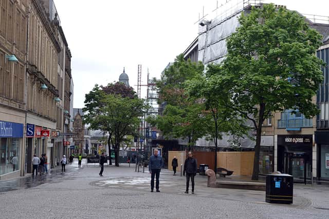 Sheffield city centre weeks into the lockdown.