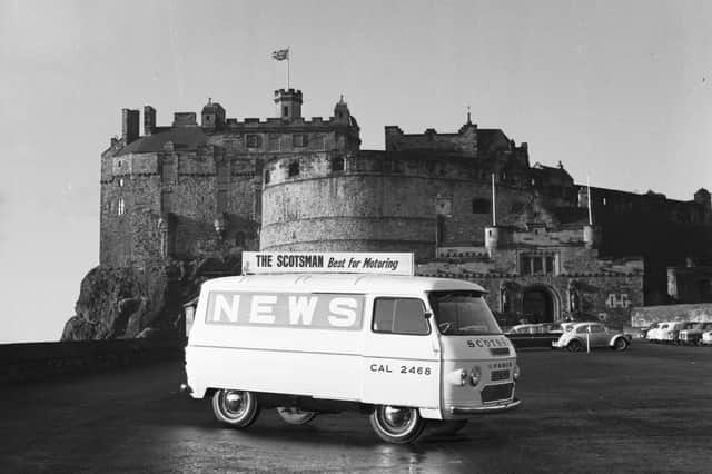 The new Scotsman newspaper delivery van on the esplanade at Edinburgh Castle in December 1965.
