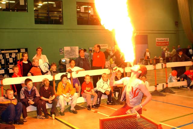 Who remembers this scene from the Jarrow Festival where 'The Great Krakatoa' is pictured entertaining the audience?