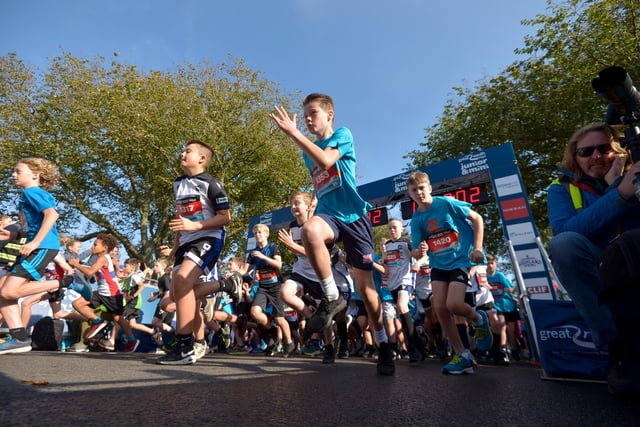 The junior boys pictured dashing from the starting line. Photo: Peter Langdown