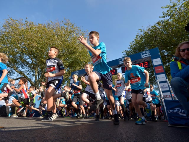 The junior boys pictured dashing from the starting line. Photo: Peter Langdown