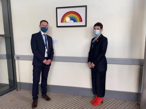 CEO Kirsten Major and Sheffield Hospitals Charity Finance Director Chris Anthony with the recently unveiled artwork