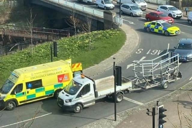 A pedestrian was hit by a car at Kelham Island in Sheffield this afternoon.