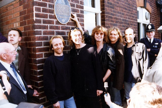 Def Leppard unveiling a plaque at Crookes Working Mens Club, Mulehouse Road, May 5 1995