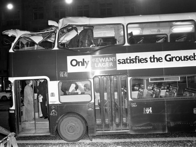 Passengers are stuck upstairs on an Edinburgh bus after it hits a hydraulic platform in Princes Street, smashing in the roof of the bus and bringing down the Christmas decorations in January 1980.