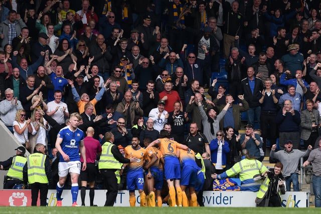 What a moment for Mansfield's fans. Stags go one up at the Proact and celebrate in front of a packed away end.