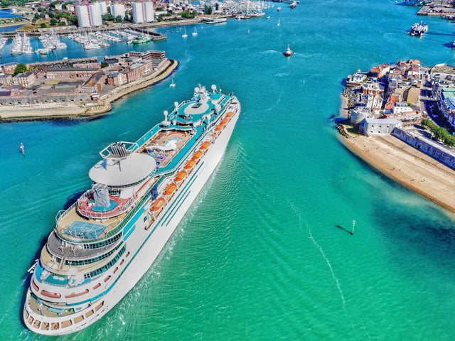 Another aerial shot showing Majesty of the Seas at the mouth of the harbour