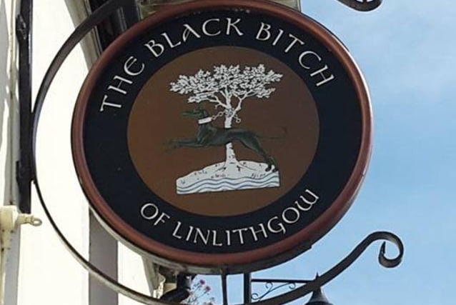 The Black Bitch refers to the ancient name given to those born in the town of Linlithgow, once the seat of Stewart monarchs such as Mary, Queen of Scots - thanks to the town's coat of arms,  a black greyhound chained to a tree.