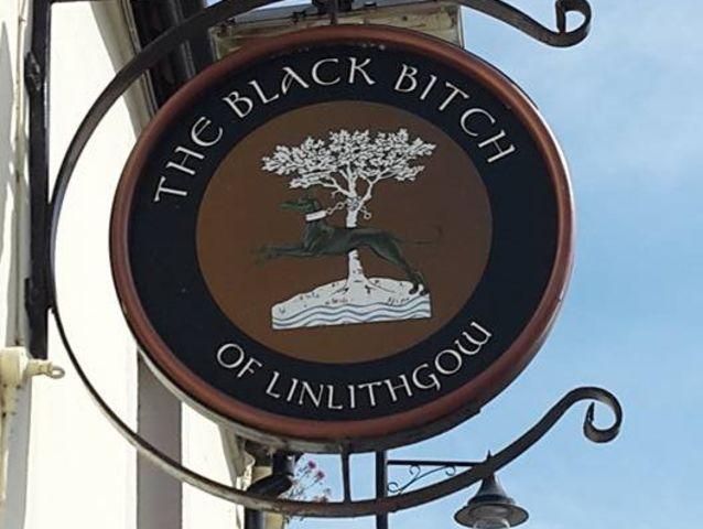 The Black Bitch refers to the ancient name given to those born in the town of Linlithgow, once the seat of Stewart monarchs such as Mary, Queen of Scots - thanks to the town's coat of arms,  a black greyhound chained to a tree.