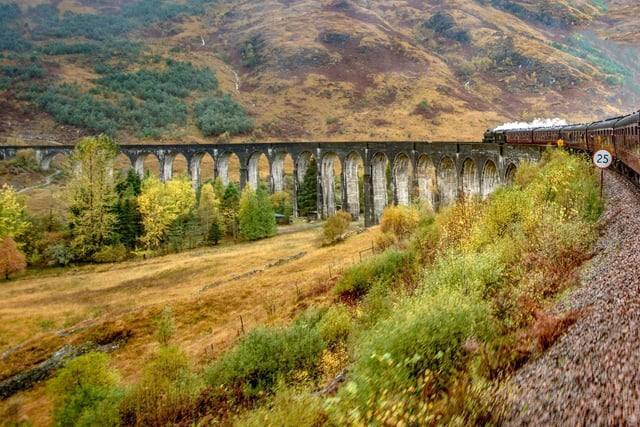 When Harry Potter jumps aboard the Hogwarts Express to take him to Hogwarts School of Witchcraft and Wizardry, the train can be spotted crossing the 21 arches of Glenfinnan Viaduct.