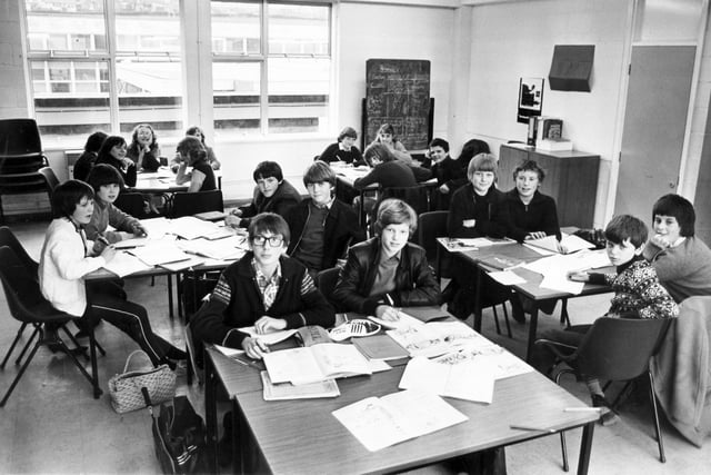 Busy in the classroom at Yewlands School, Grenoside, in 1981