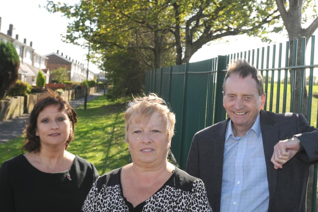 The Lawnsway Fellgate Estate in 2014 with, from left, Coun Geraldine Kilgour, resident Loraine Compton and Coun Alan Smith in the picture.