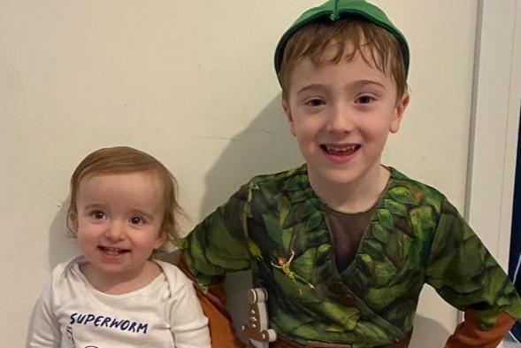 Fleur Cross, 1, whose favourite book is Superworm. And Jude Cross, 5, whose favourite book is Peter Pan. Dressed up for World Book Day.