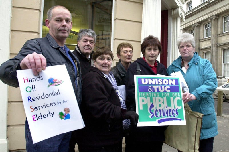 Care home workers protested over cuts in Residential services for the elderly outside the Mansion house in Doncaster