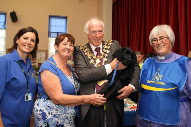 Guide Dogs for the Blind Autumn Fayre back in 2011pictured were Pam White, district fundraiser, Mayor and Mayoress of Chesterfield, Bruno the puppy in training and Barbara Holbrook, trainer.