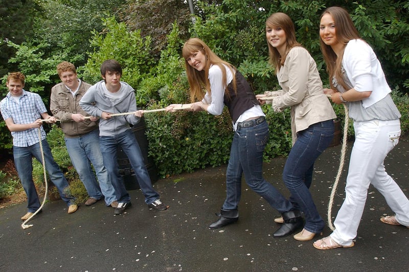 Sunderland College A level students Gregg Rowlands, Ben Chapman, Chris Bentham, Venessa Bowen, Sarah Francis and Elizabeth Hair were having a go at tug of war in 2008 but who can tell us why?