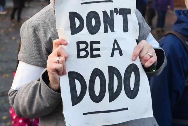 One protester dressed as the extinct dodo suggesting that humans could go the same way if inaction continues (Getty Images)