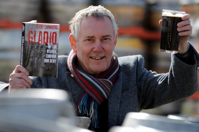 Author Steve Chapman is seen with his novel Gladio, which had a Jarrow Brewery beer named after it in 2014.