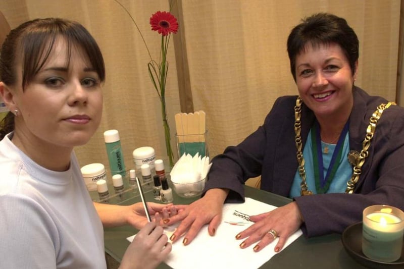 The Lord Mayor Coun Diane Leek having a manicure done by Sharon Smith at the newly opened baths in 2004