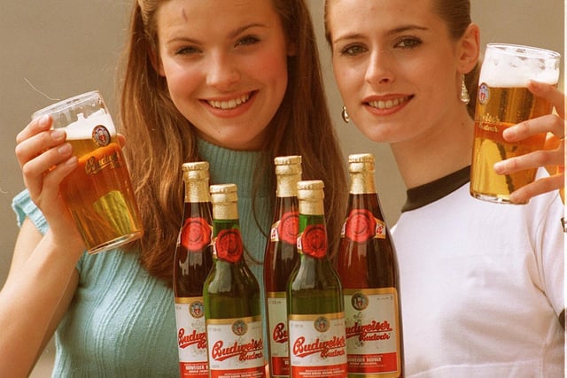 Budweiser Beer, EURO 96. Pic shows, left, Cara McKinney and right, Katie Kay, trying Budweiser beer at Bottles and Barrels at the Wicker Arches.