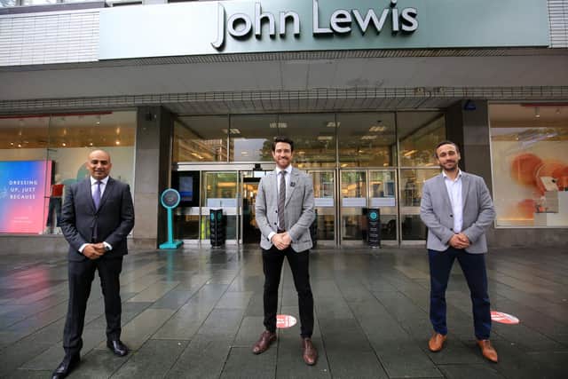 Councillor Mazher Iqbal, Sheffield Council's cabinet member for business and investment, John Lewis Sheffield's head of branch Patrick Duffy, and Mike Norris from the council's strategic development partner Queensberry. Picture: Chris Etchells.