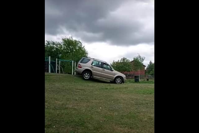 The motorist was spotted driving through Darnall Community Park (Video: Sheffield bloggers author878)
