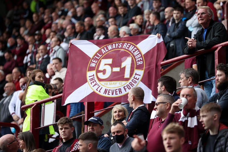 A banner showing the 5-1 scoreline from the Scottish Cup final of 2012