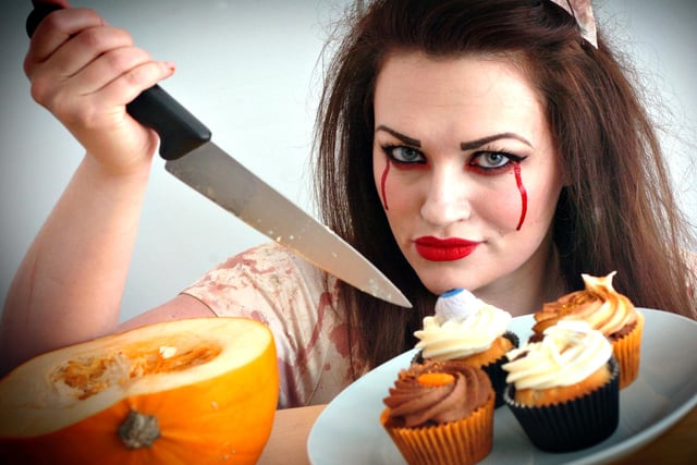Hannah Warwick-Soden from the Beehive bakery dressed in Halloween style for this scene from 2011.