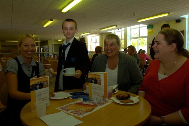 Pupil Billy Hyde is pictured serving coffee to these teachers at Wellfield School. Were they among your favourites?