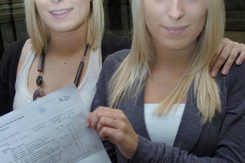 Twins Gemma (left) and Lauren Butler from Handsworth collecting their A-level results at Sheffield College in 2010