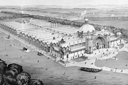 The main hall for the 1886 Edinburgh International Exhibition was a huge, sprawling building filled with all manner of curiosities for the exhibition and occupied approximately half of the Meadows park. An Act of Parliament prevented it from being retained.