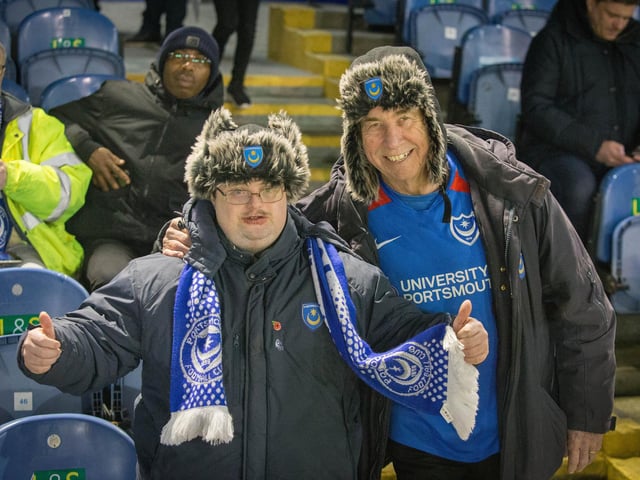 Pompey fans at Fratton Park before kick off.