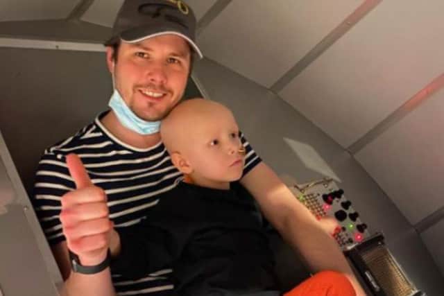 Little Jude Mellon-Jameson is set to complete a landmark step in his battle against cancer and his parents have praised Sheffield health workers and fellow patients. He is pictured with dad Arron